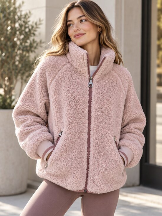 JoyLab Jackets & Blazers - JOY LAB Women’s XL Blush Pink Sherpa Fleece Full Zip Teddy Jacket Cozy